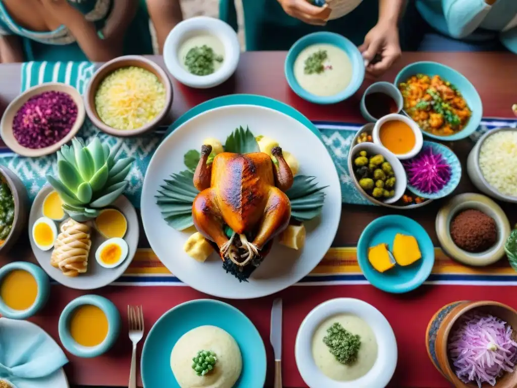 Una familia peruana se reúne en torno a una mesa con un suculento Pollo a la Brasa como centro