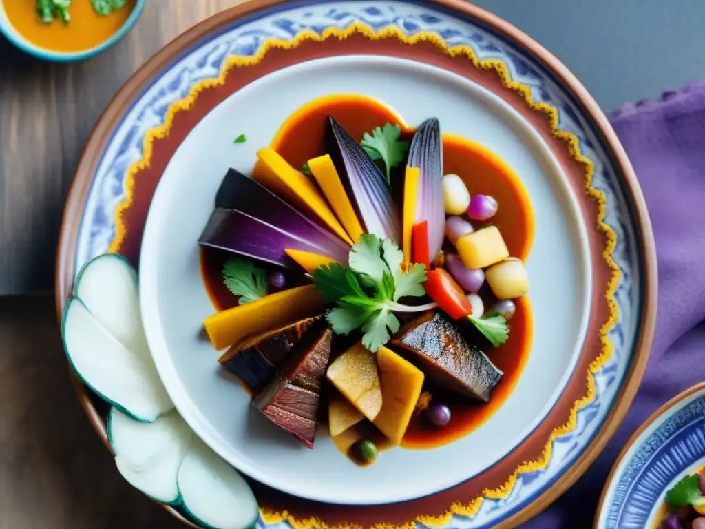 Un festín de colores y sabores: platos tradicionales gastronomía peruana en vibrante presentación