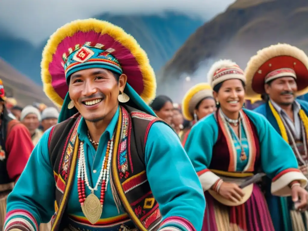 Festival de la Papa Andina: Detalles vibrantes de festival andino con danzas, atuendos coloridos y montañas majestuosas