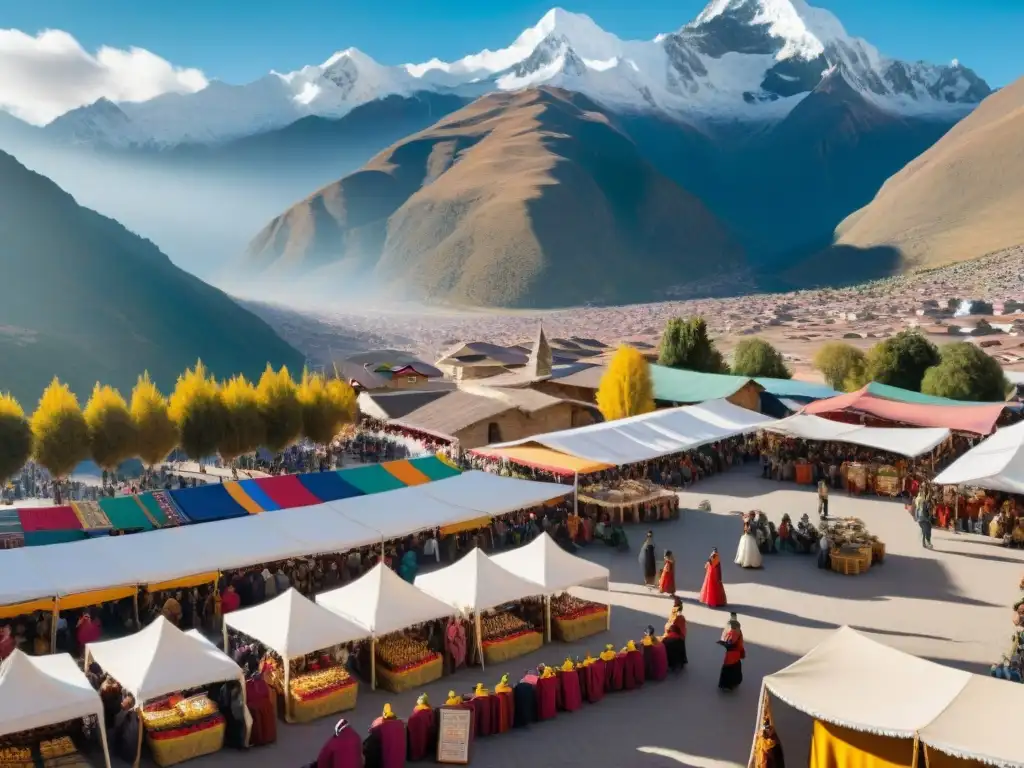 Festival del Choclo en Huaraz: Plaza bulliciosa con vendedores de maíz, músicos andinos y actividades culturales vibrantes