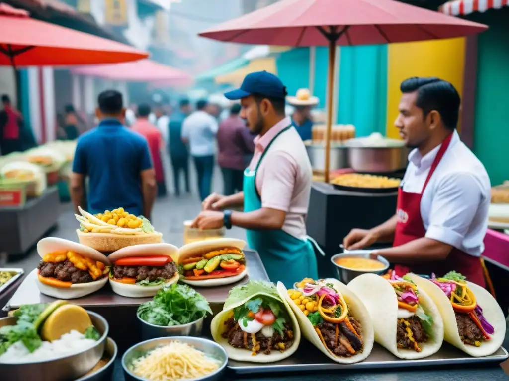 Festival de comida callejera en Lima con platos fusionados y ambiente vibrante