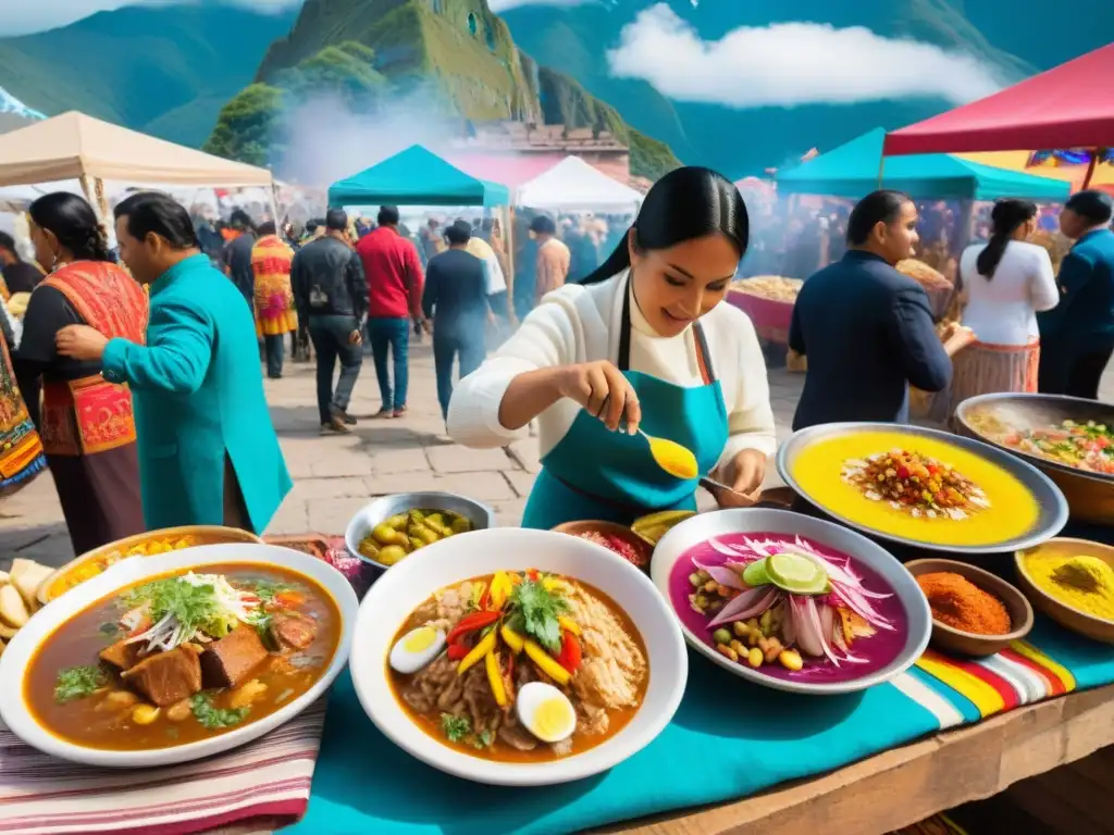 Un festival culinario peruano vibrante, lleno de colores y sabores autóctonos