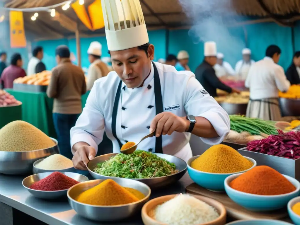 En el Festival Internacional de Gastronomía Andina, la Gastronomía peruana fusiones contemporáneas cobran vida en un bullicioso mercado