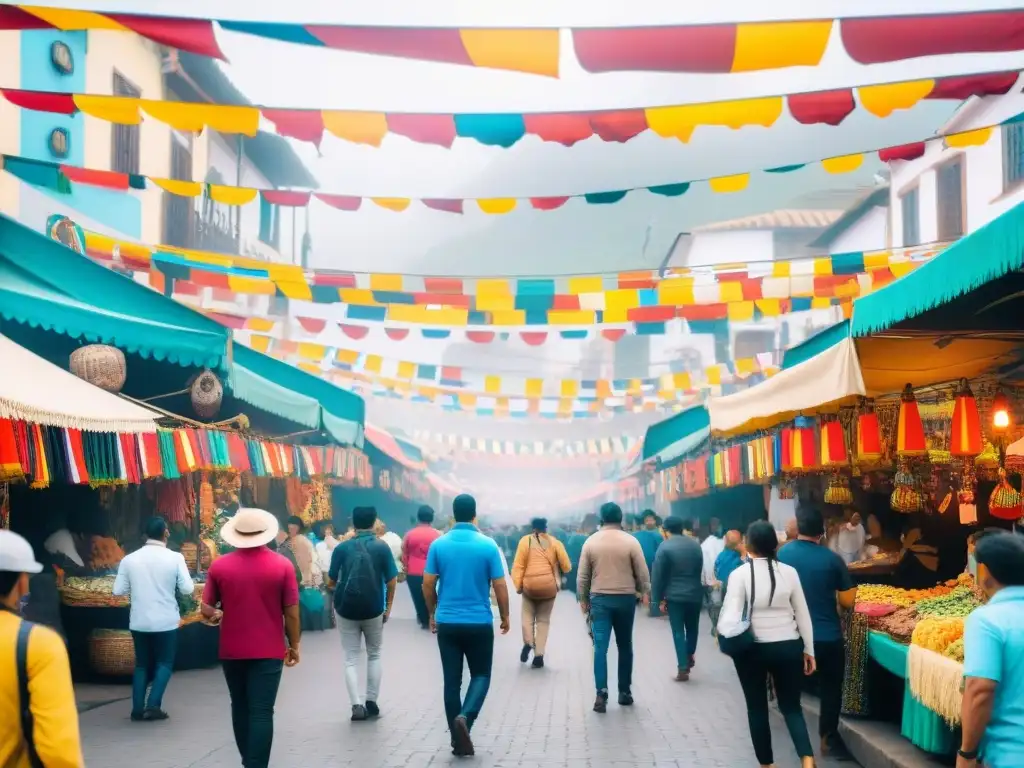 Festival peruano con cremoladas tradicionales y coloridas banderas en Lima