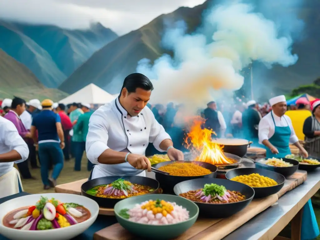 Festivales gastronómicos: cultura culinaria peruana en su máximo esplendor con platos tradicionales y ambiente vibrante en los Andes