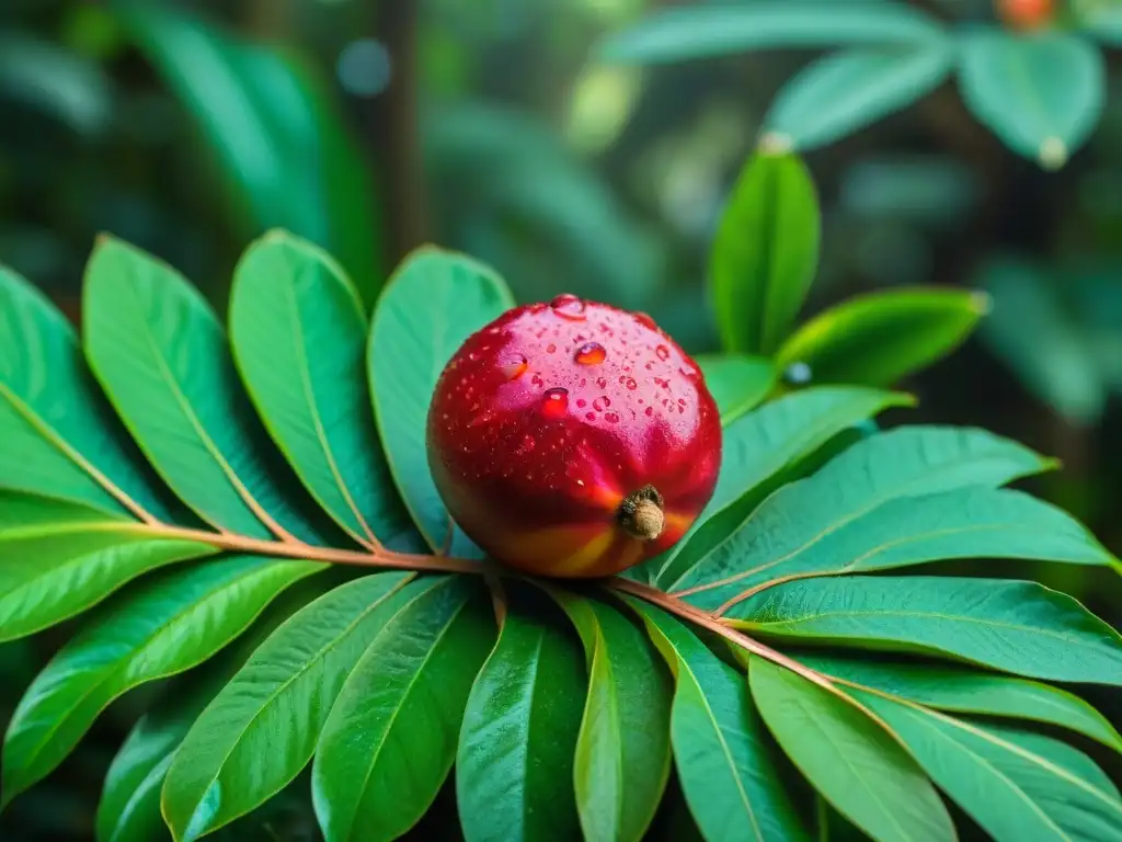 Fresca fruta de Camu Camu en la exuberante selva Amazónica