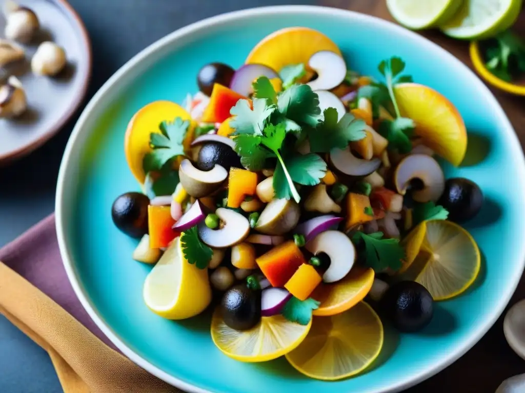 Ceviche de Champiñones: Color y frescura en cada bocado Deléitate con la frescura y colorido de un ceviche vegetariano de champiñones