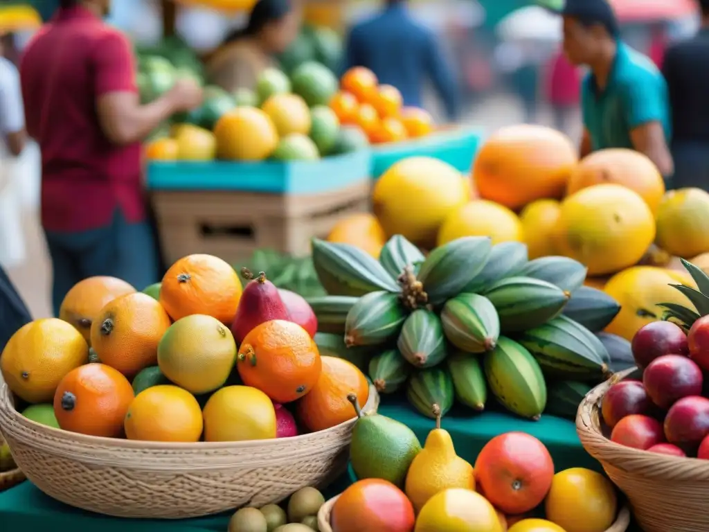 Frescura y colorido en un mercado peruano, destacando las jugosas granadillas