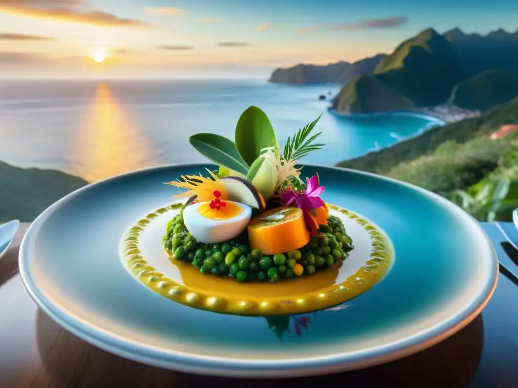 Deléitate con la gastronomía peruana innovadora en Cala, con vista al mar y atardecer dorado