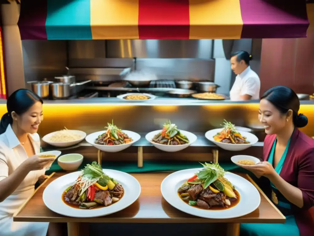 Fusión gastronómica asiático-peruana con chefs preparando platos en un concurrido restaurante Chifa en Lima