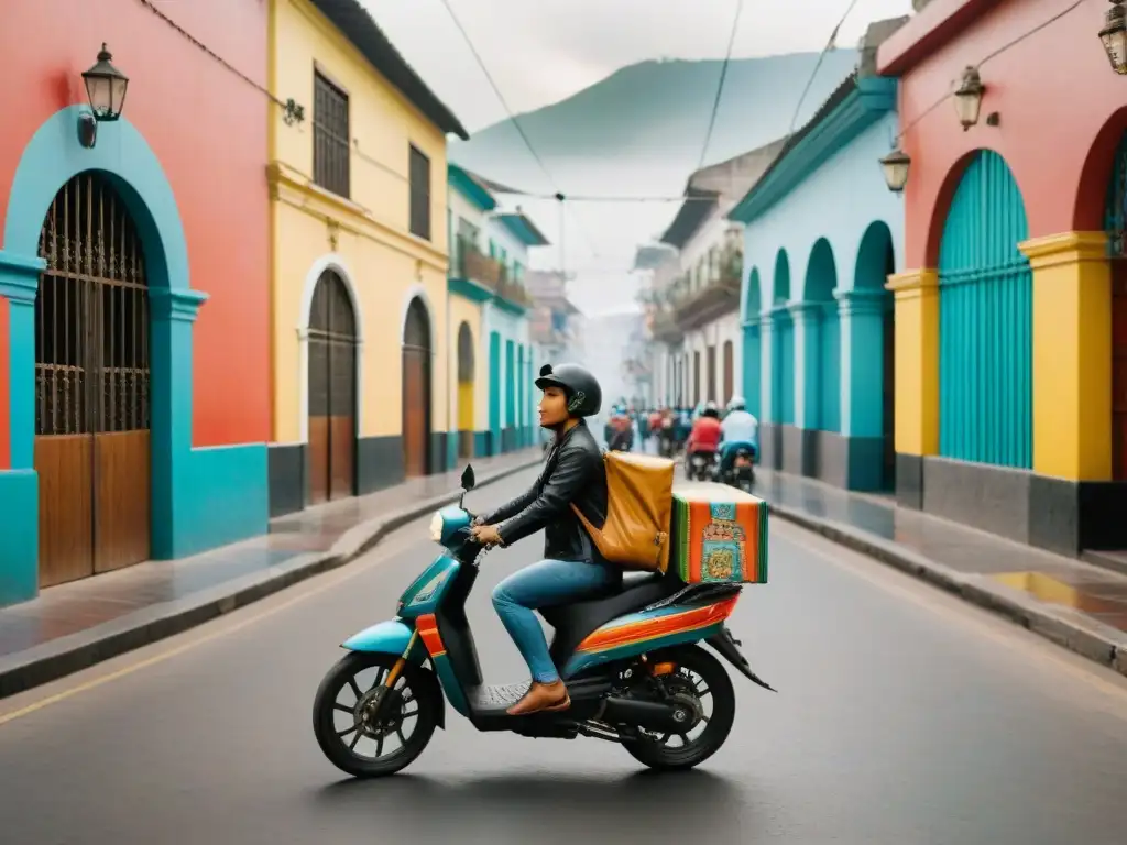 Exploración gastronómica en bicicleta por las coloridas calles de Lima, con murales y puestos de comida peruana