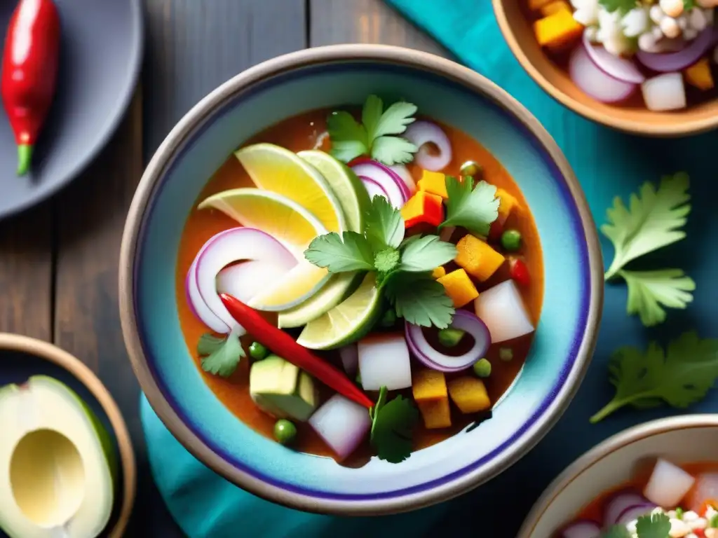 Fotografía gastronómica cocina peruana: Ceviche tradicional peruano en elegante presentación