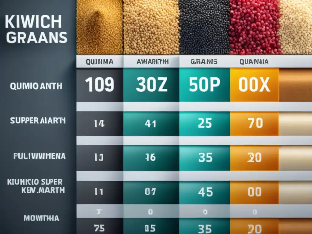 Gráfico comparativo de beneficios de la kiwicha peruana frente a otros supergranos como quinoa, chía y trigo sarraceno