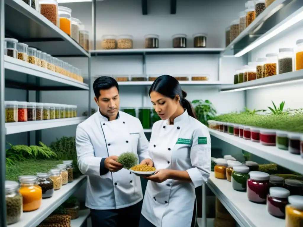 Grupo de científicos y chefs peruanos preservando ingredientes nativos en laboratorio de alta tecnología