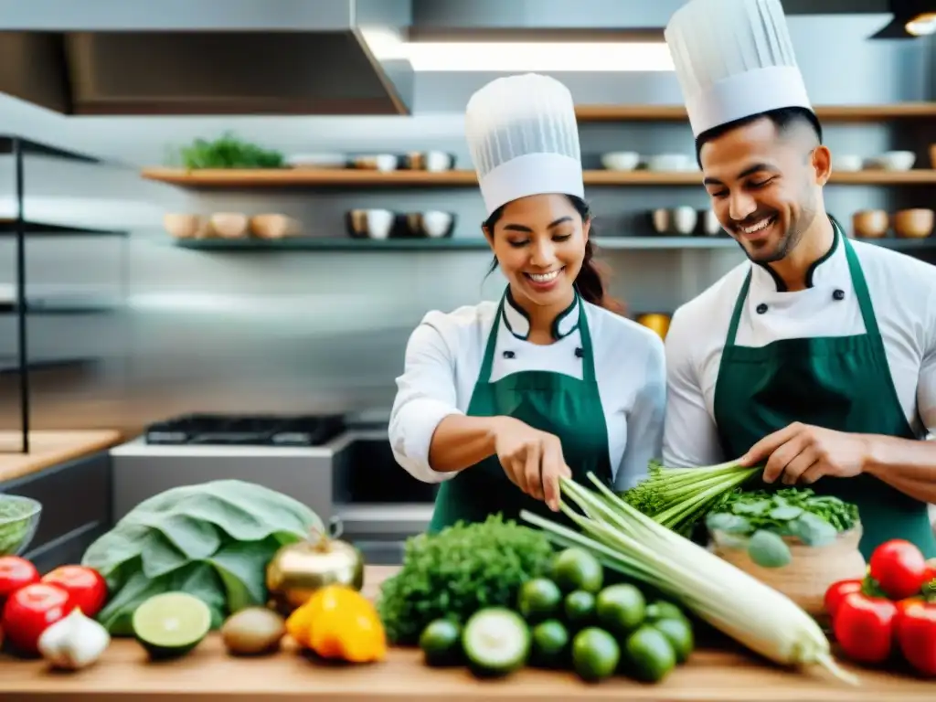 Un grupo diverso de emprendedores jóvenes preparando platos innovadores en una cocina moderna