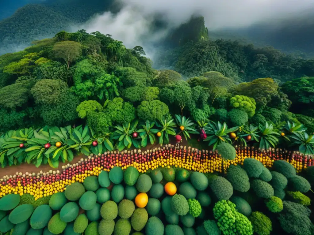 Un grupo indígena en la selva amazónica cosechando frutas exóticas como camu camu, açaí y cupuaçu