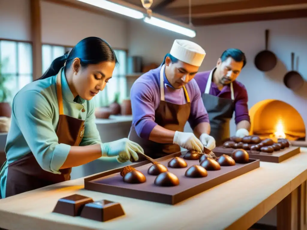 Un grupo de maestros chocolateros peruanos creando exquisiteces con cacao autóctono