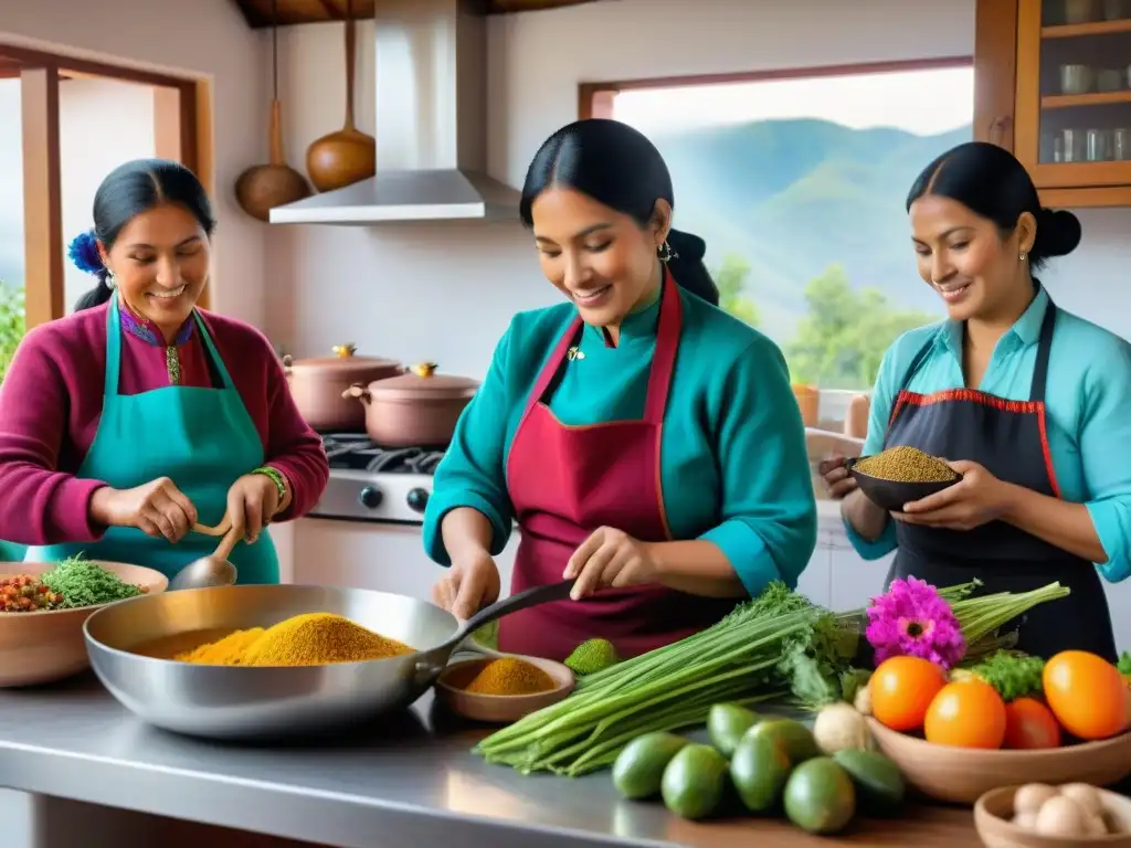 Un grupo de mujeres peruanas en la cocina, entre tradición e innovación, preparando platos clásicos con amor y destreza