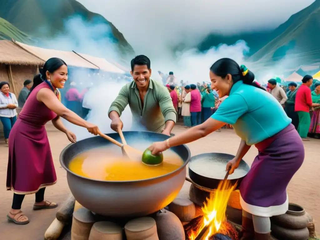 Grupo peruano preparando una receta tradicional Agua de Sapo durante festival