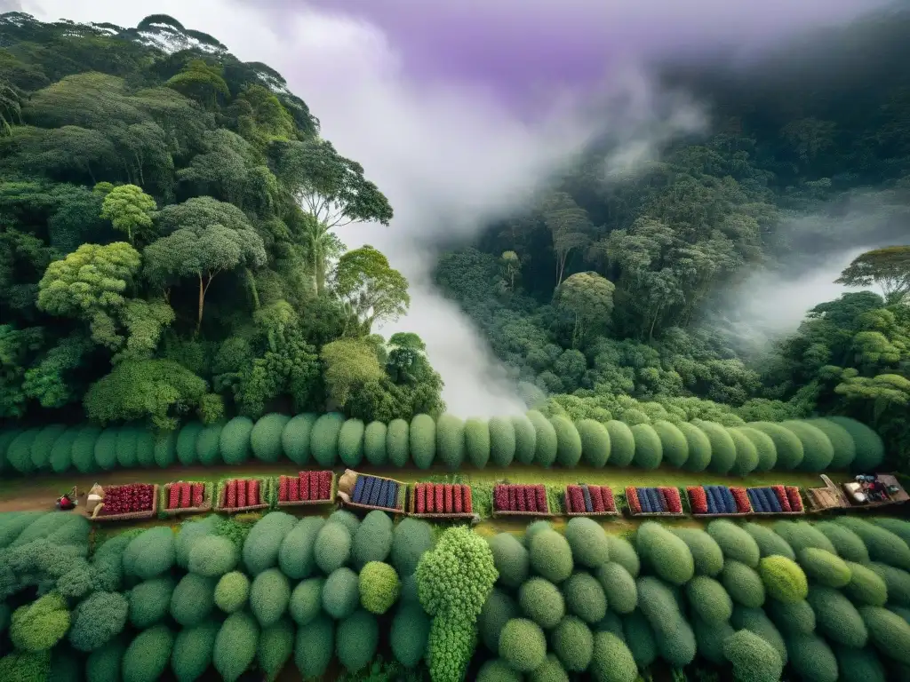 Grupo de recolectores indígenas peruanos en la exuberante selva amazónica, recolectando bayas camu camu moradas