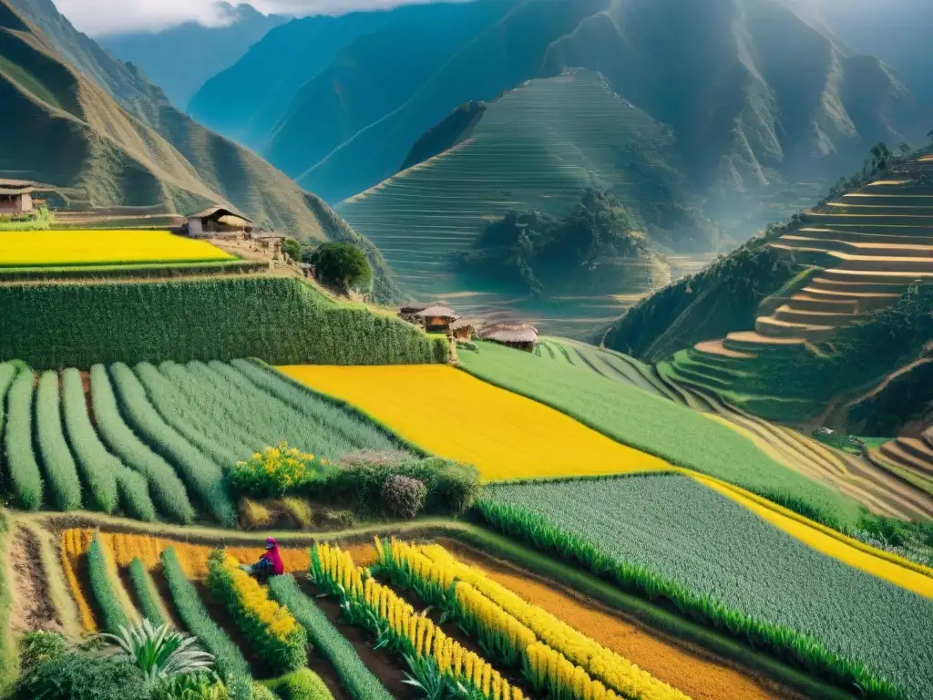 Hermoso paisaje agrícola peruano con biodiversidad de cultivos sostenibles