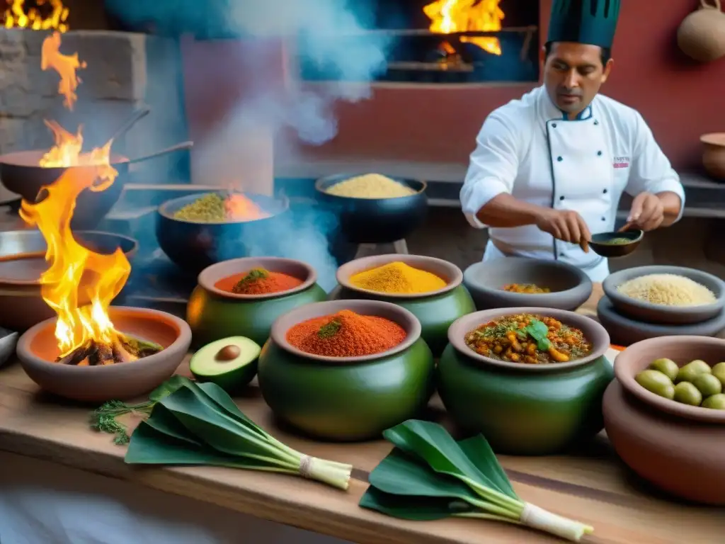 La historia del Rocoto Relleno arequipeño cobra vida en una cocina tradicional llena de actividad, chefs expertos y coloridos ingredientes