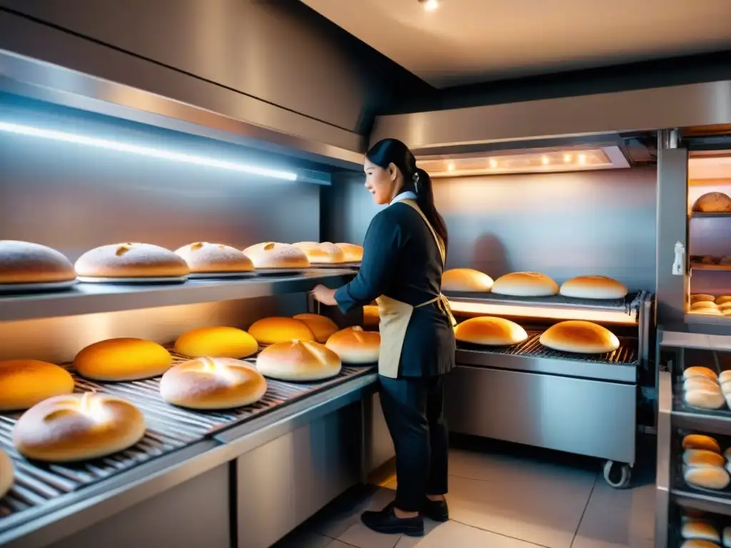 Hornos inteligentes para panadería peruana en acción, fusionando tradición y tecnología en un bullicioso ambiente de panadería