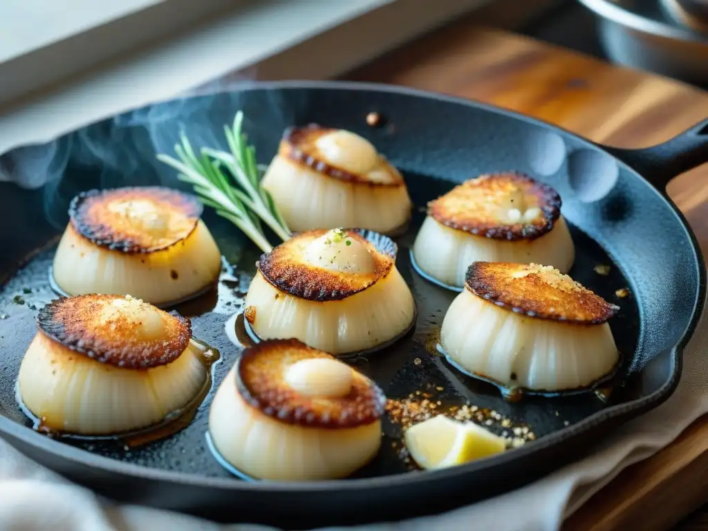 Deléitate con la imagen de Gastronomía peruana conchas a la Parmesana en sartén de hierro