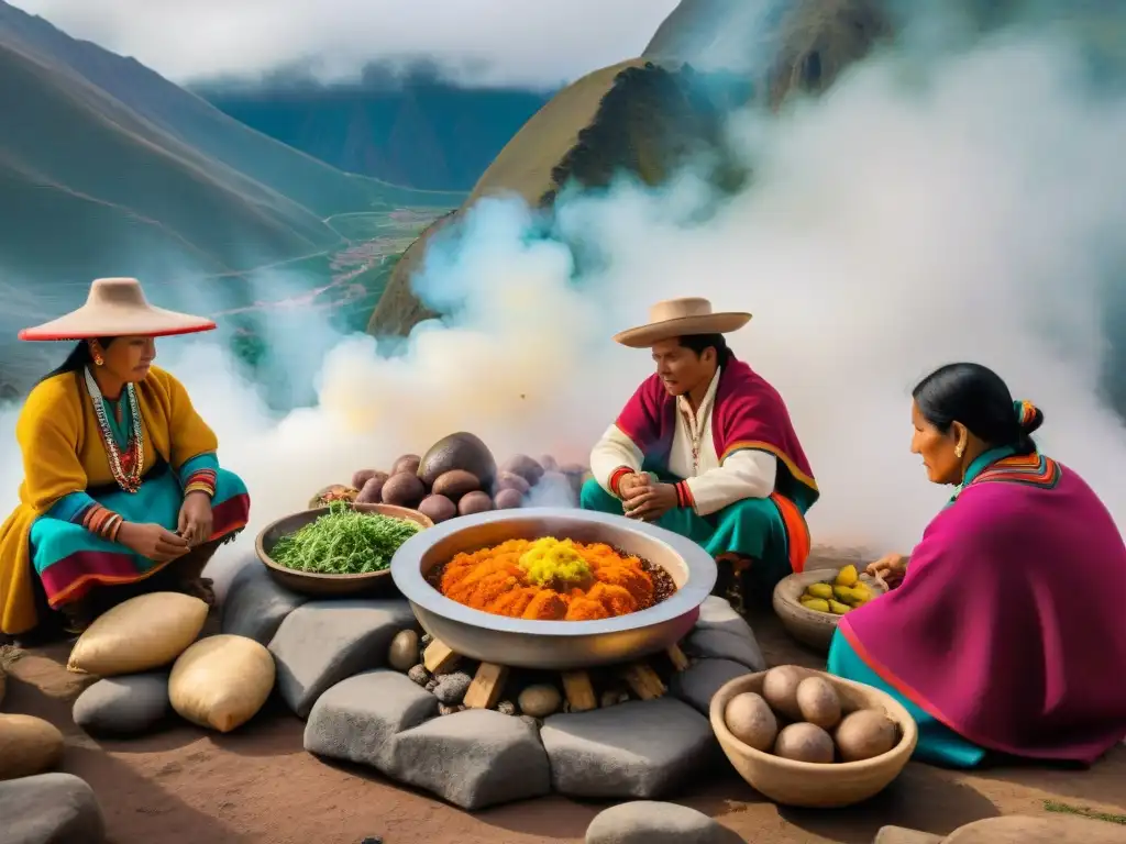 Una impresionante ceremonia de Pachamanca: tradición gastronomía peruana en acción con cocineros expertos y aromas tentadores