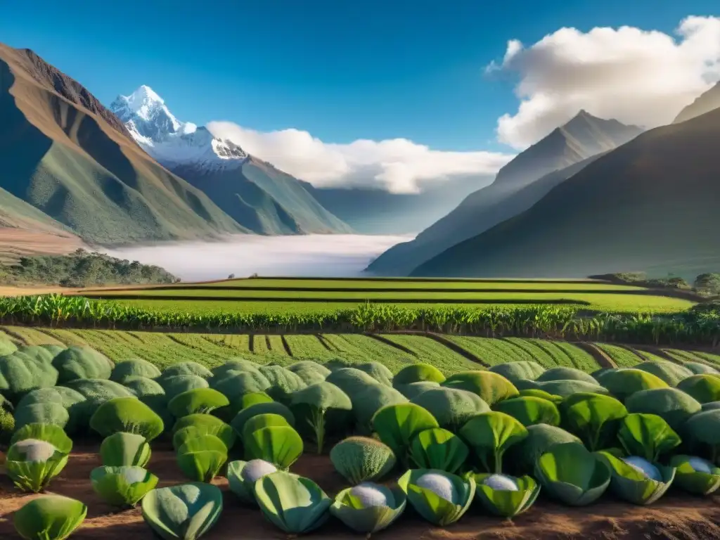 Impresionante paisaje andino con plantas de tarwi exuberantes