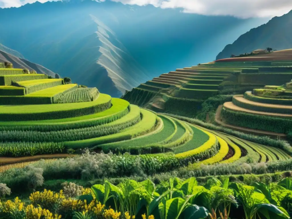 Impresionante vista de campos de quinua en los Andes peruanos, resaltando la importancia de la quinua en Perú