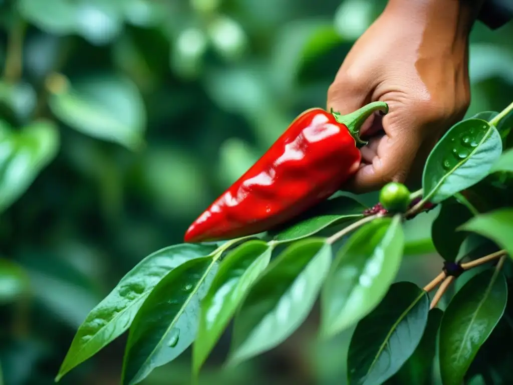 Indígenas cosechando ají charapita en la exuberante selva amazónica, preservación ají charapita en gastronomía