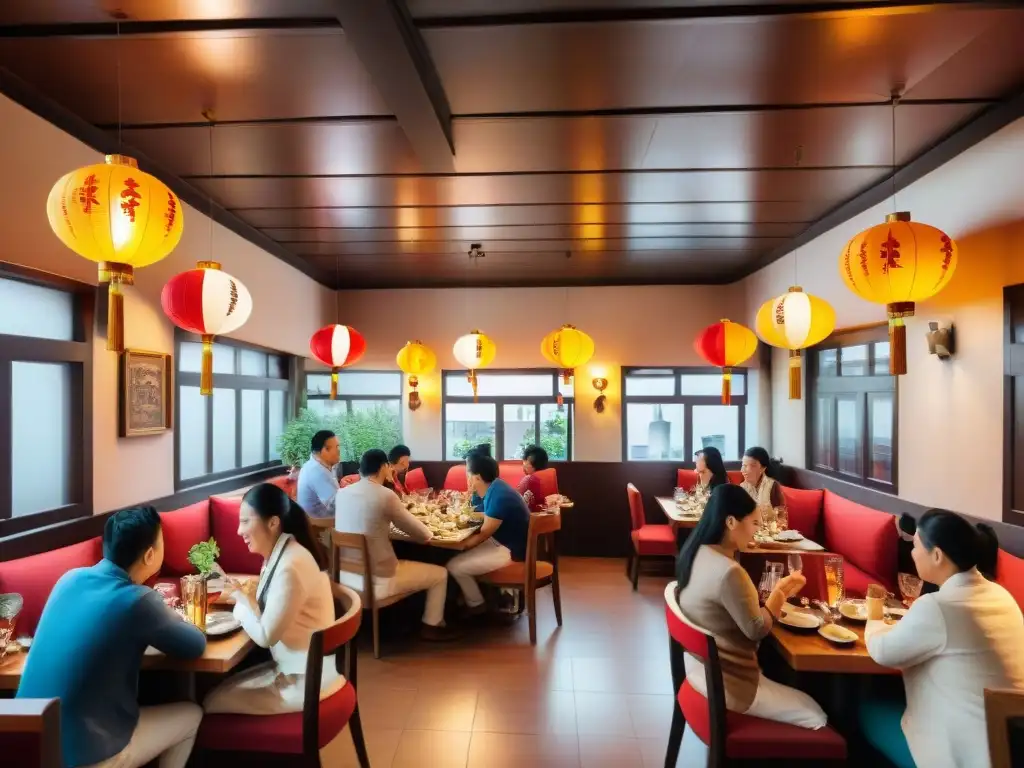 Influencia de la inmigración china en la gastronomía peruana en un concurrido restaurante chifa en Lima, Perú