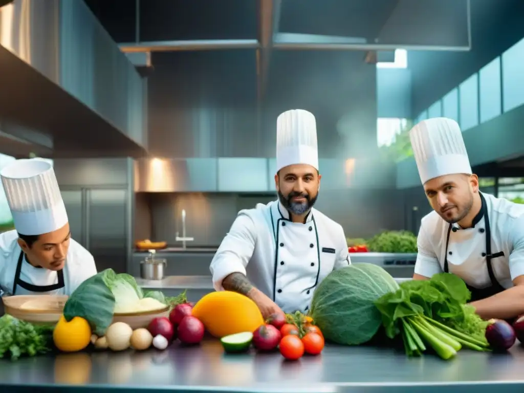 Iniciativas gastronómicas cambio climático: Chefs del mundo cocinan unidos en cocina sostenible, colorida y vibrante