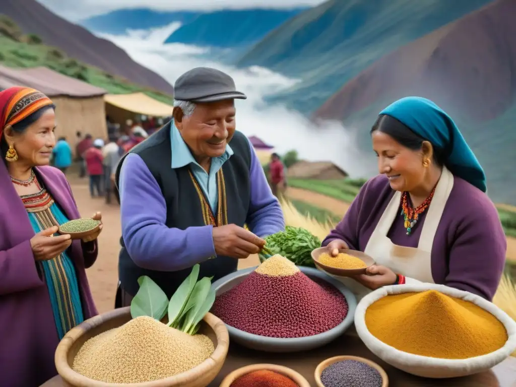 La intensa escena de un animado mercado andino rebosante de coloridas superfoods autóctonas