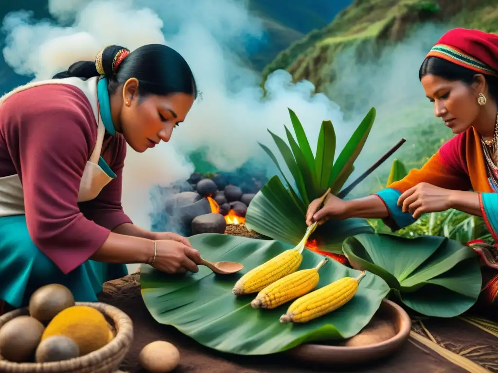 Intenso ritual de Preparación Pachamanca cocina autóctona en Perú, chefs locales cocinando bajo tierra