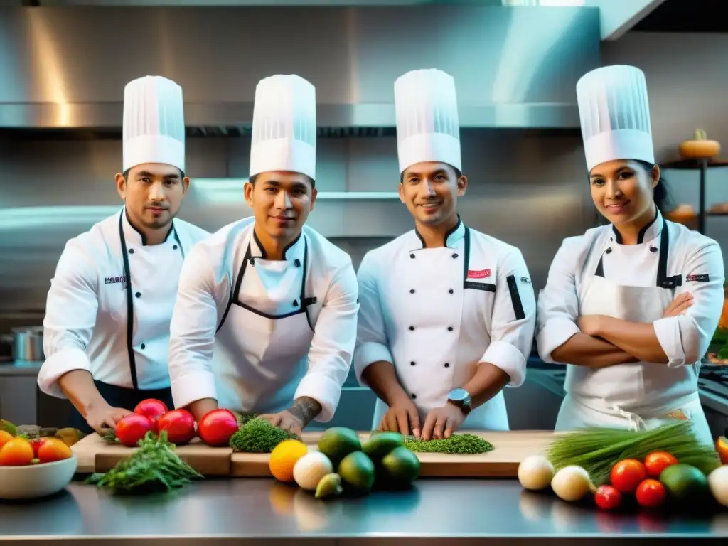 Jóvenes chefs peruanos talentosos creando platos innovadores en cocina moderna