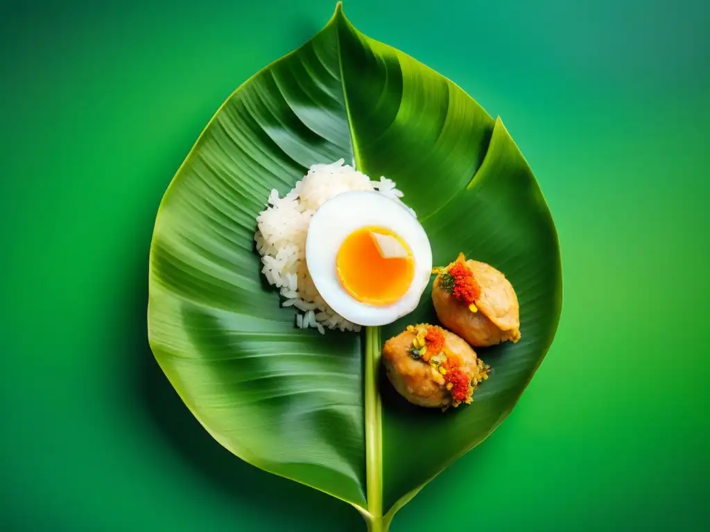 Un Juane peruano presentado con detalle en hoja de plátano, resaltando ingredientes autóctonos