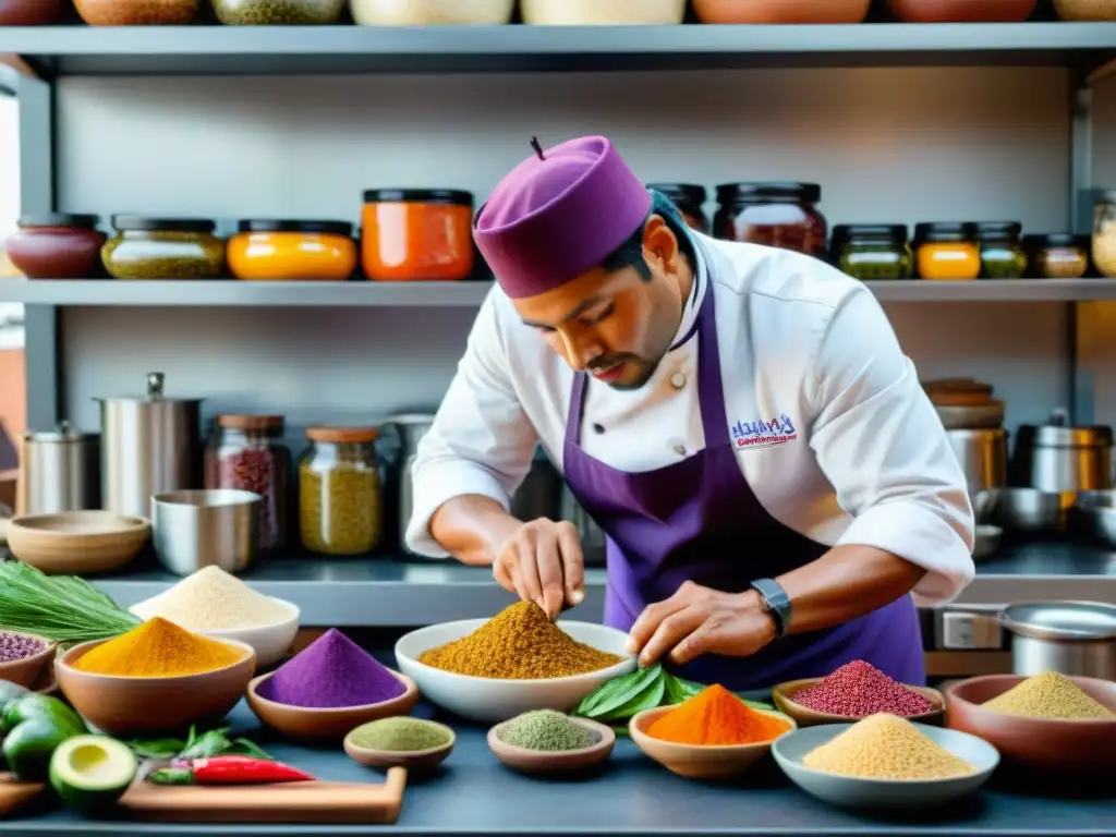 Preservación del legado culinario peruano: Chef peruano preparando un plato tradicional con precisión y arte