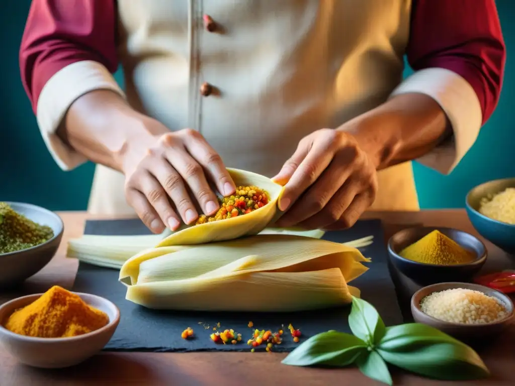 El maestro Gastón Acurio desvela los secretos de los tamales peruanos con ingredientes autóctonos en una imagen detallada y cautivadora