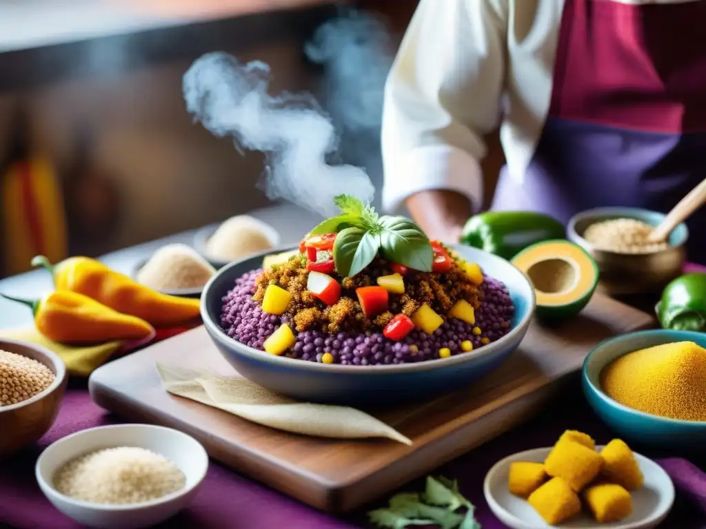 Maestro de la cocina peruana preparando recetas con pasión en su vibrante cocina