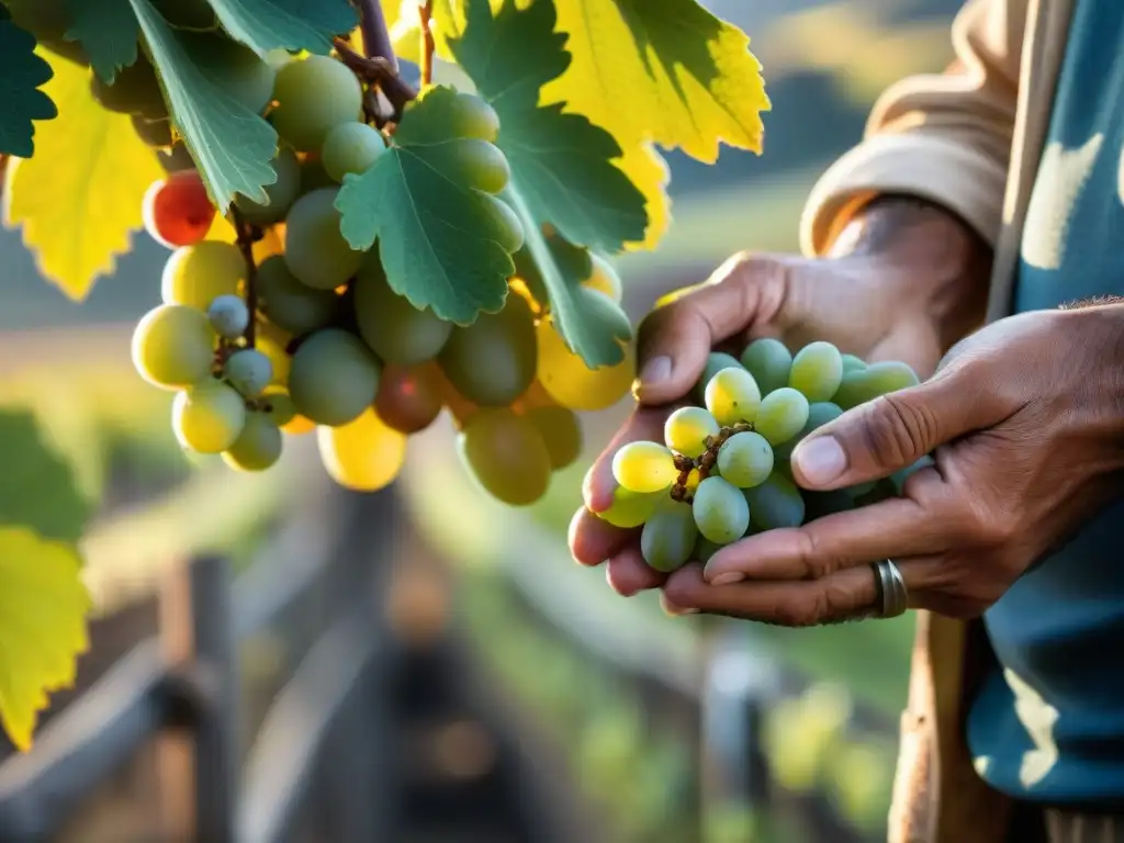 Un maestro destilador en Perú inspeccionando uvas para Pisco, mostrando la artesanía detrás del famoso licor peruano