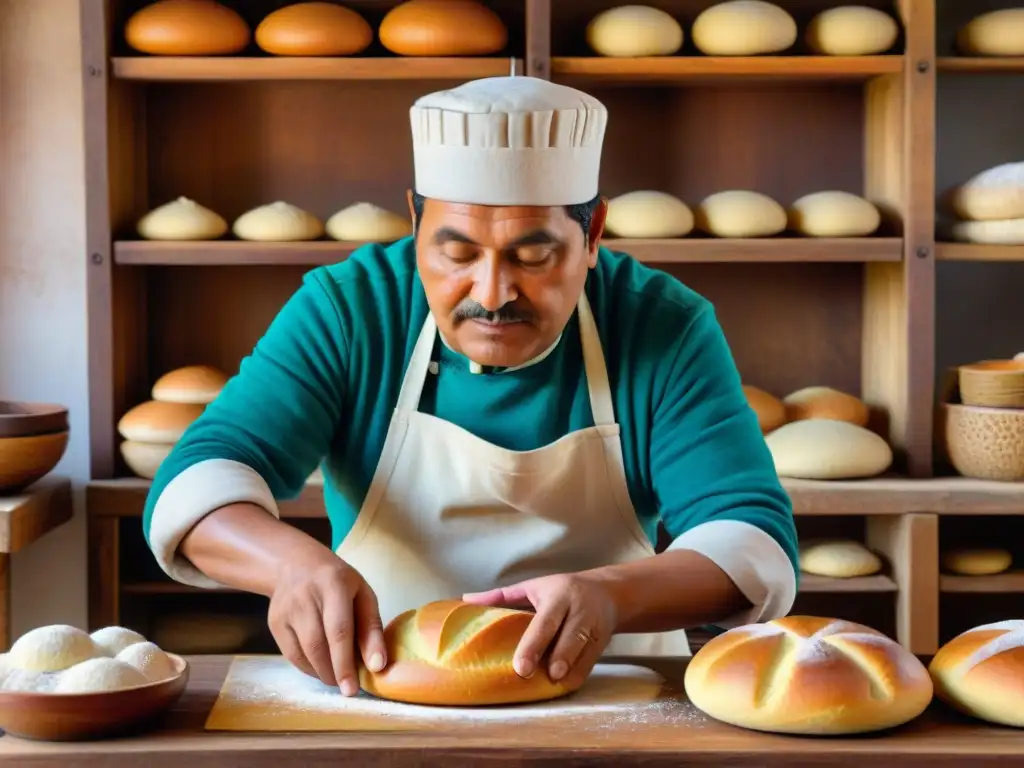 Artesano peruano preparando pan de anís tradicional Un maestro panadero peruano moldeando pan de anís con técnicas ancestrales