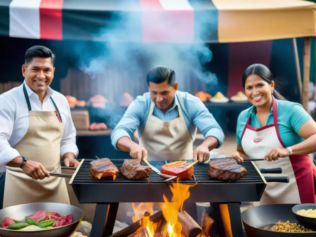 Maestros Parrilleros preparando las mejores recetas de la parrilla peruana en festival culinario