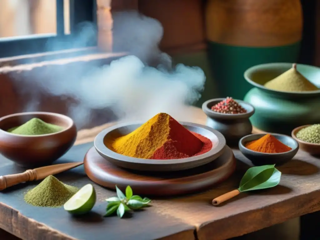 Batán peruano: tradición culinaria en detalle Las manos de un chef experto muelen especias vibrantes en una batán peruana, destacando la importancia de la tradición culinaria