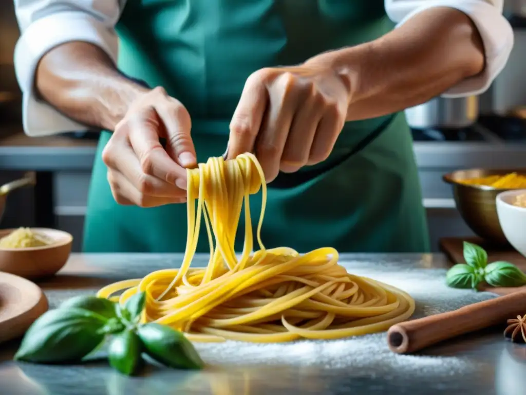 Las manos del chef experto crean la fusión italoperuana en gastronomía