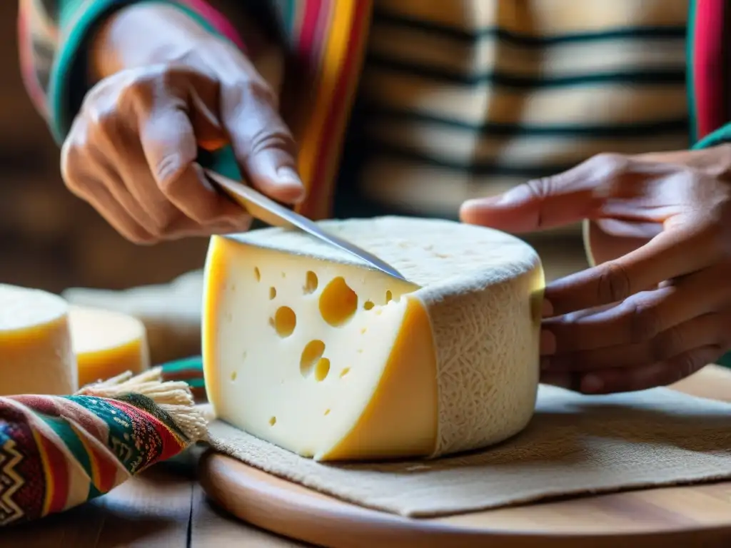 Unas manos expertas moldean con cuidado queso andino artesanal en Perú, resaltando la dedicación y tradición