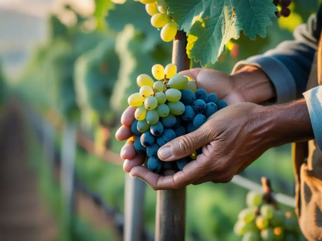 Manos expertas cosechando uvas Italia bajo el sol matutino en Bodegas Vista Alegre