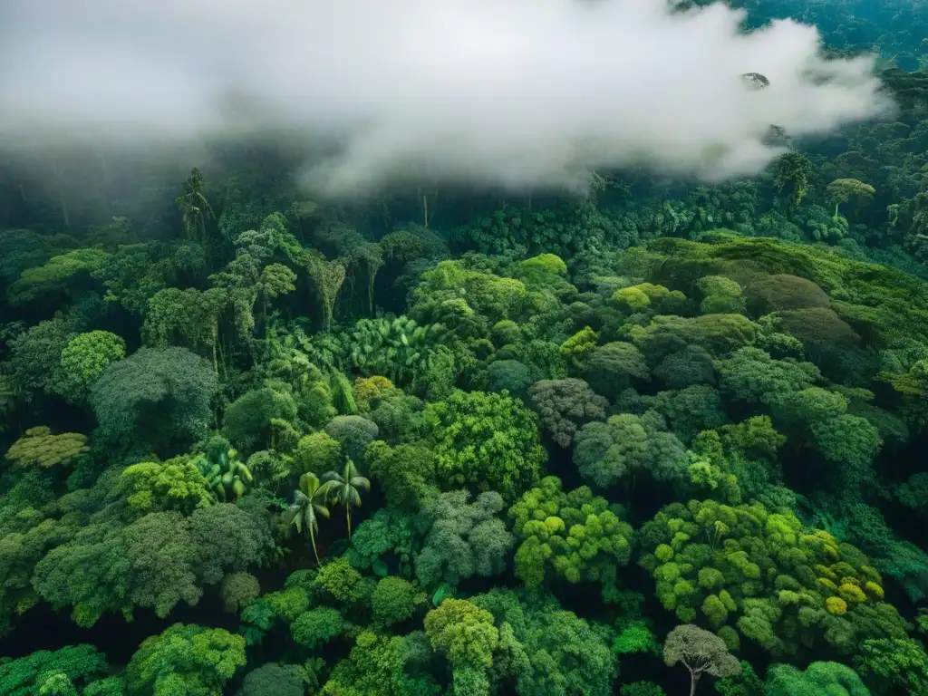 Un manto verde exuberante de la selva amazónica, resaltando su biodiversidad y la importancia de la sostenibilidad y conservación