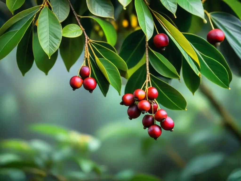 Maravillosa selva amazónica con frutos de camu camu en su hábitat natural